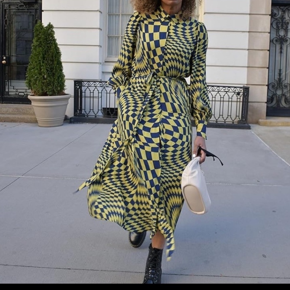 NWT, The Drop, EYE-Catching, Geo-Printed Dress, Button-Up, Belted, Size S - Picture 2 of 7